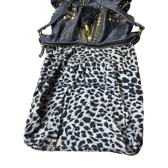 Betsey Johnson Studded Leather Hobo Bag Tassel Accent & Leopard Print Lining - Picture 7 of 9